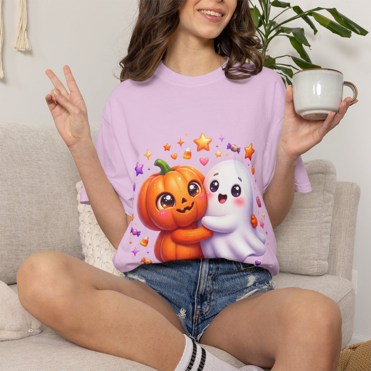 Halloween Pumpkin & Ghost T-Shirt — Cute Spooky Friends Graphic Tee
