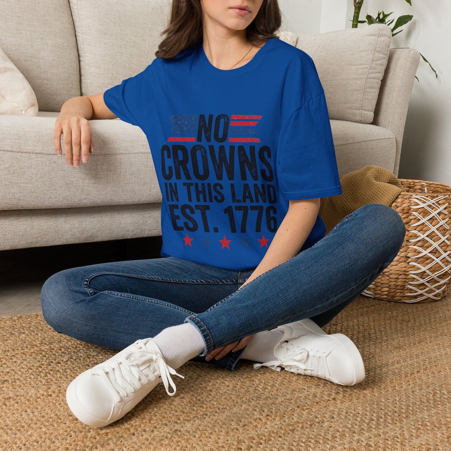T-Shirt — "No Crowns in This Land Est. 1776" Patriotic USA Graphic Tee