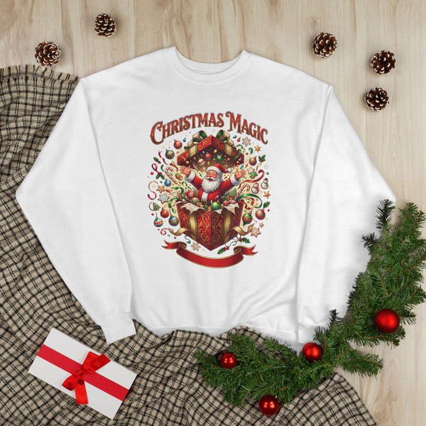 Christmas Magic Crewneck Sweatshirt — Santa Gift Box Holiday Pullover