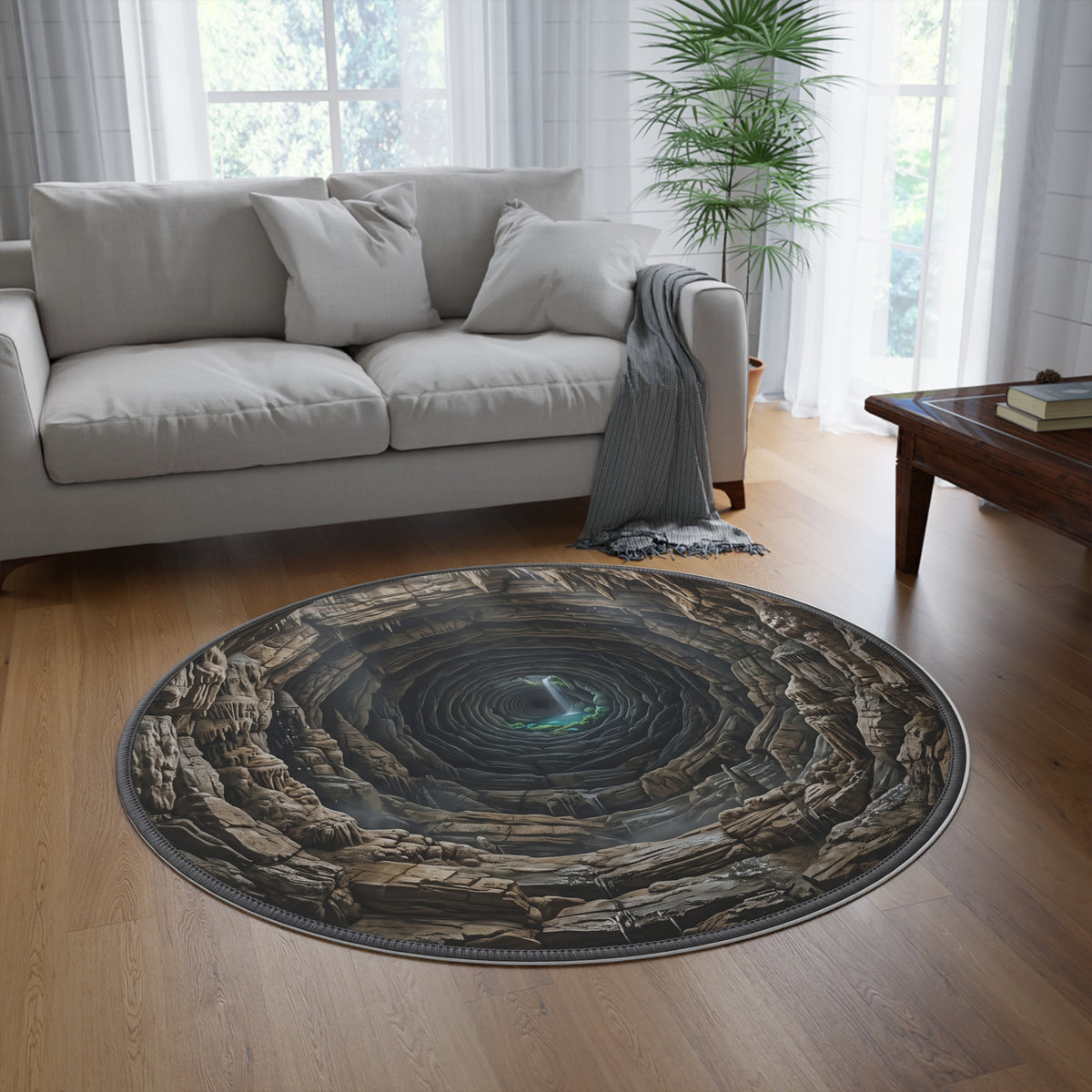 Cave Well Round Rug — 3D Earthy Grotto Vortex Floor Mat