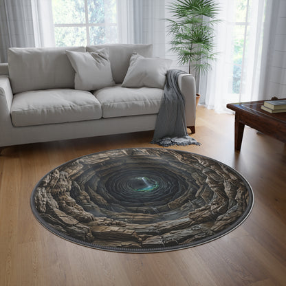 Cave Well Round Rug — 3D Earthy Grotto Vortex Floor Mat