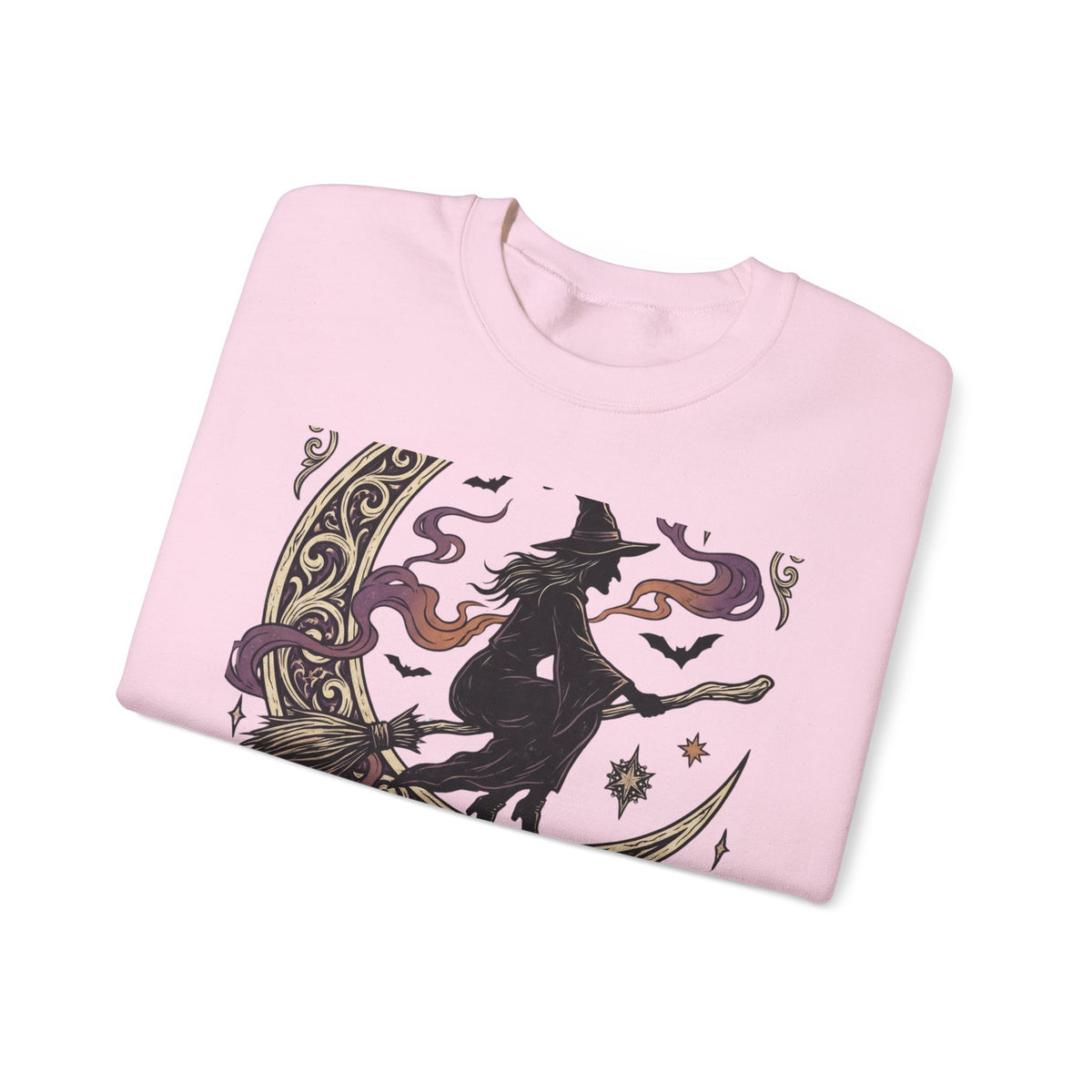 Witch Please Crewneck Sweatshirt — 'Magic After Dark' Witch Silhouette on Crescent Moon