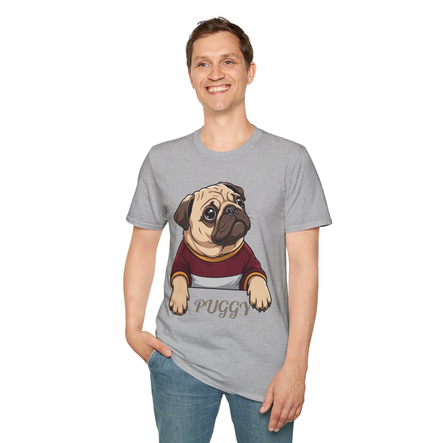 Pug Portrait T‑Shirt – Cute Pug Dog Tee with 'Puggy' Text