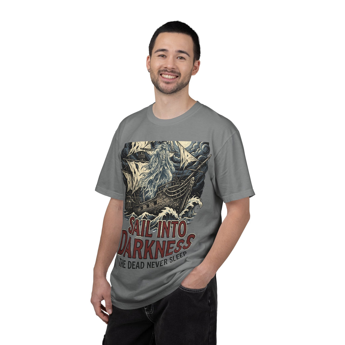 Sail Into Darkness Graphic T-Shirt — Gothic Pirate Skull Crew Tee