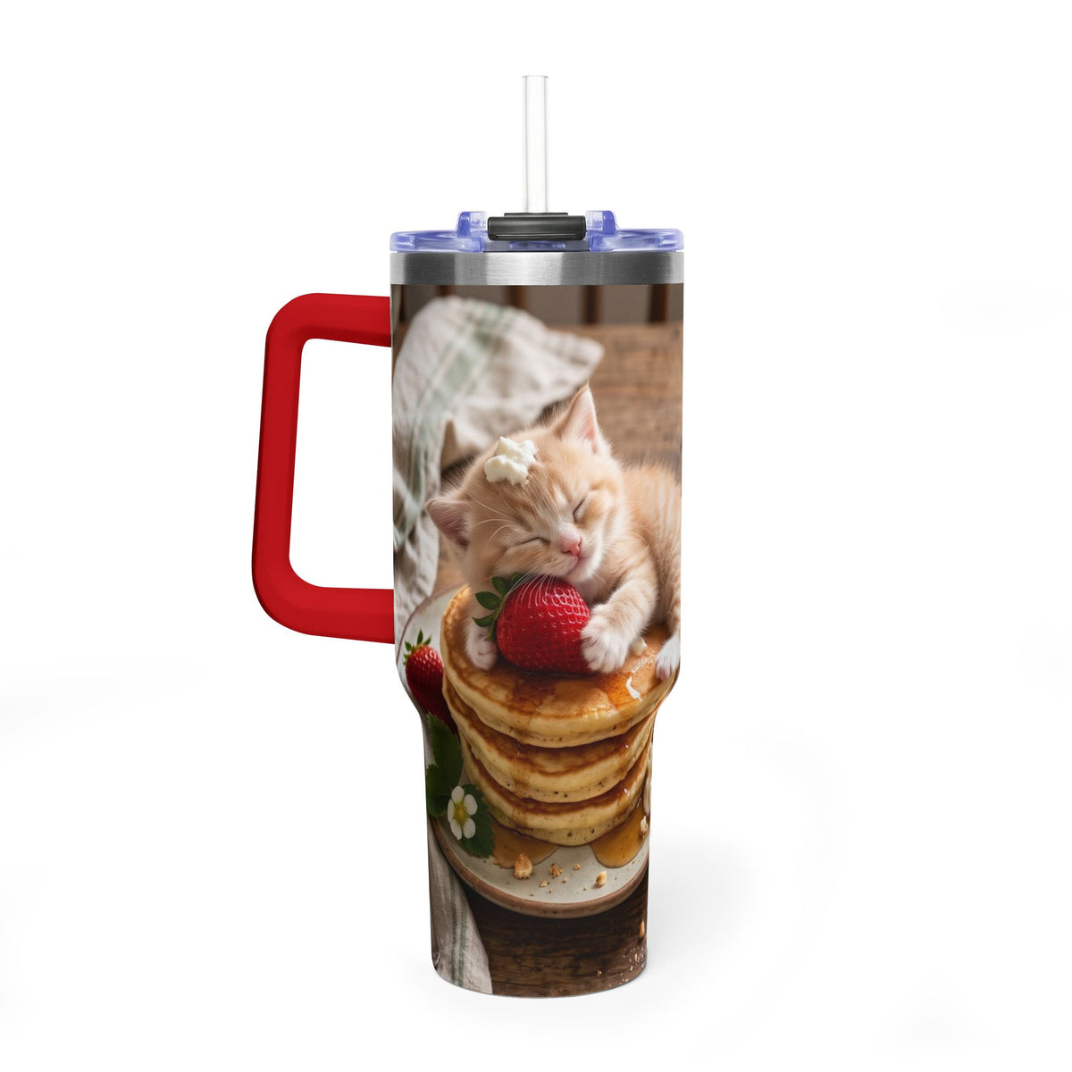 40oz Cat Pancake Thermal Tumbler with Straw
