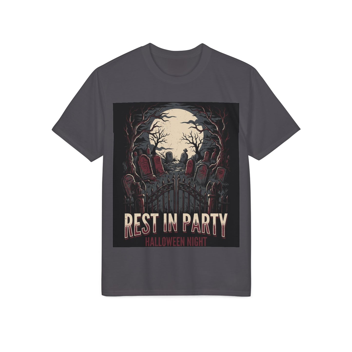 Rest in Party Halloween T-Shirt — Graveyard Skeletons Moonlight Tee