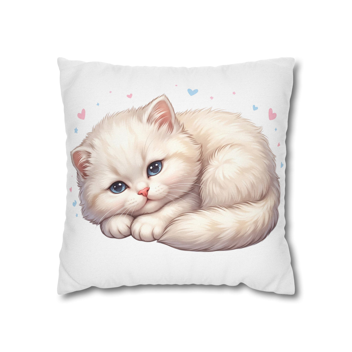 Cute Sleeping Kitten Decorative Pillowcase — Soft White Cat Accent Cushion Cover