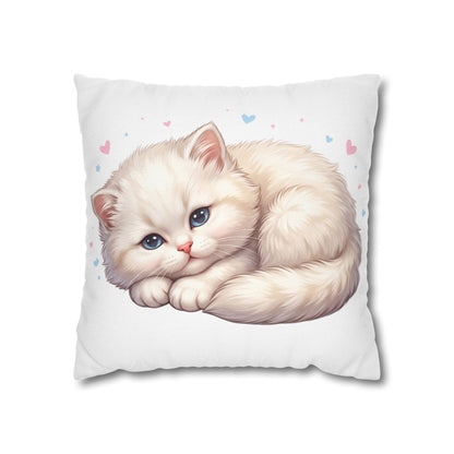 Cute Sleeping Kitten Decorative Pillowcase — Soft White Cat Accent Cushion Cover