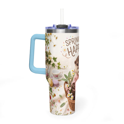 40oz Tumbler – “Sprinkled with Happiness” Puppy Floral Drink Cup
