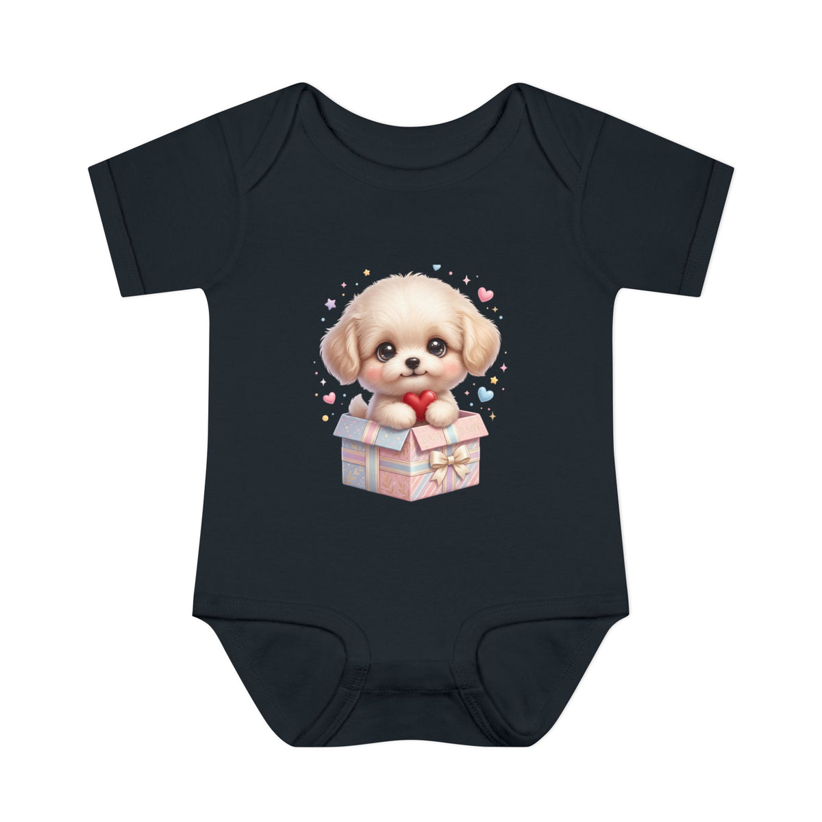 Baby Bodysuit — Cute Puppy in Gift Box Infant Onesie