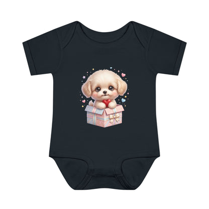 Baby Bodysuit — Cute Puppy in Gift Box Infant Onesie