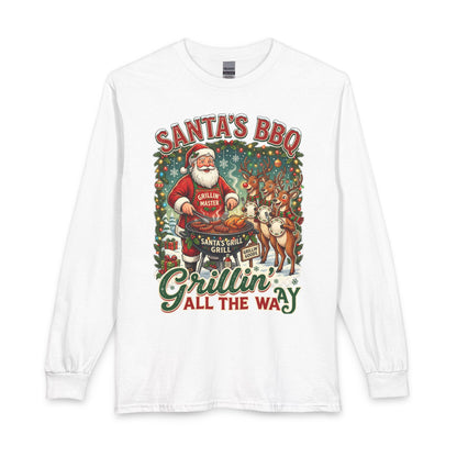 Santa’s BBQ Grillin’ Long Sleeve Shirt — Funny Christmas Santa BBQ Tee