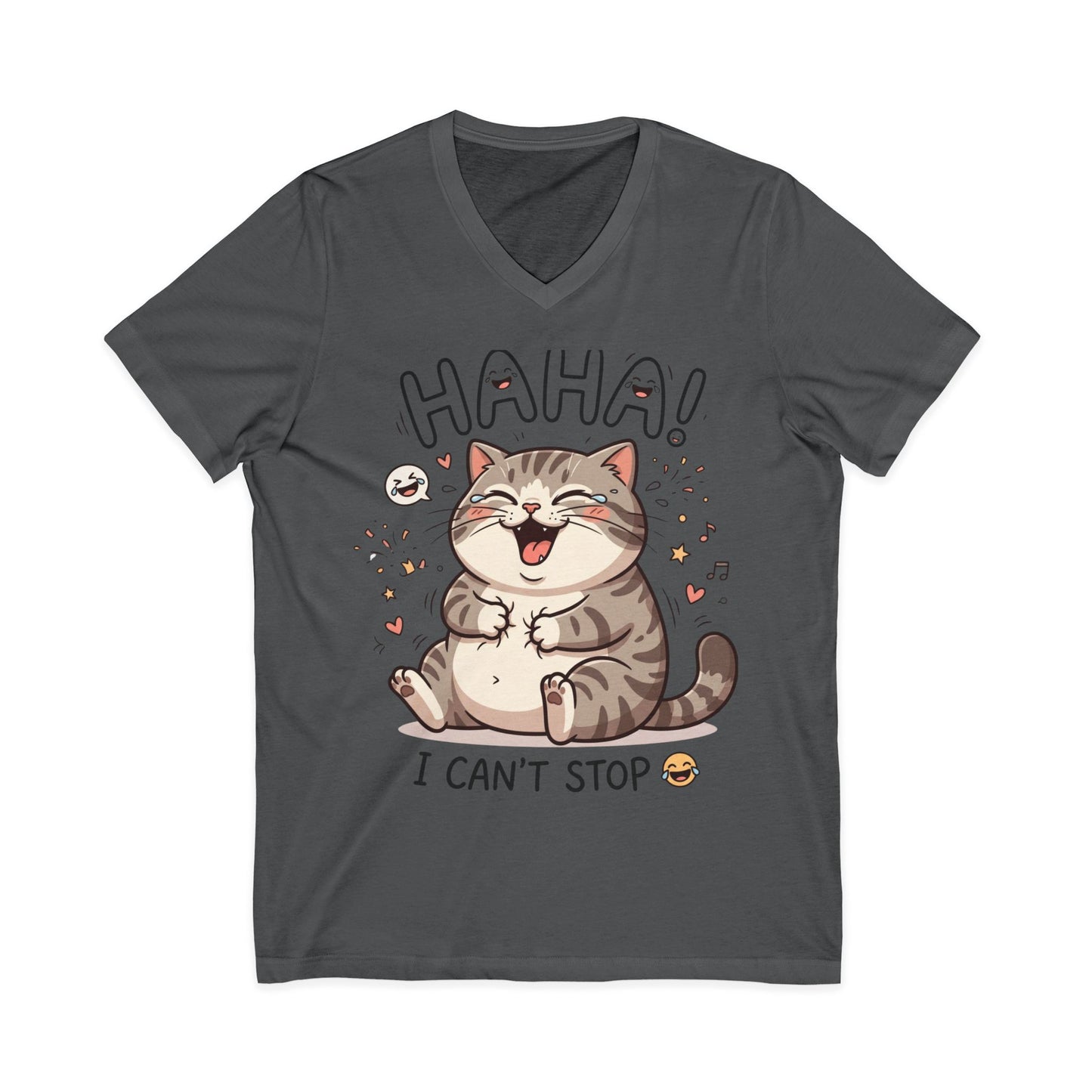 Funny Laughing Cat V-Neck Tee — "HAHA! I Can't Stop" Cute Graphic Shirt