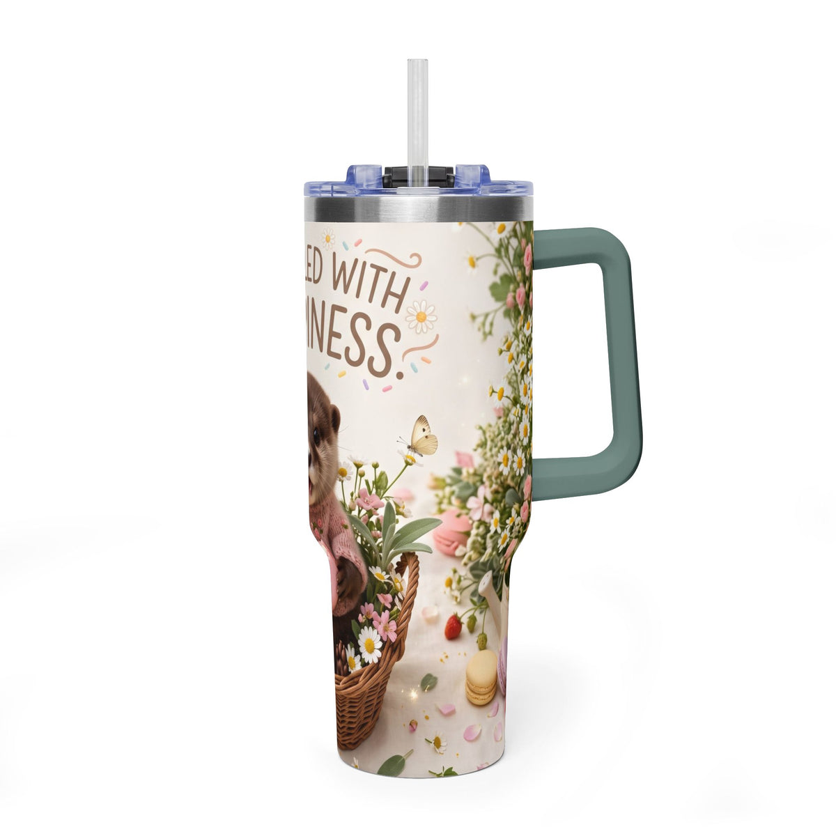 40oz Tumbler – “Sprinkled with Happiness” Puppy Floral Drink Cup