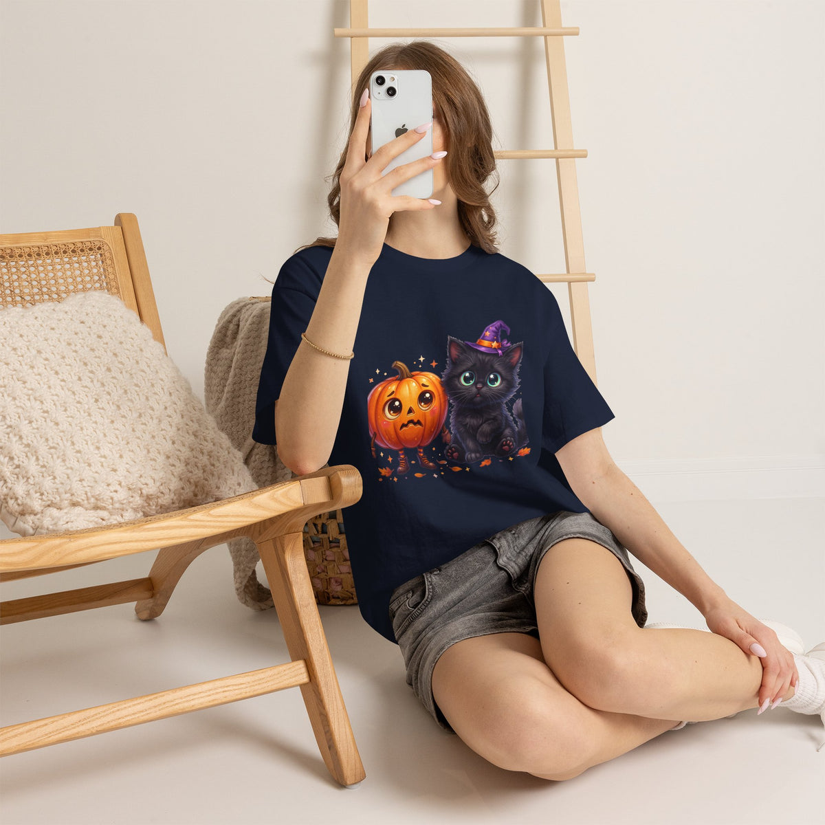 Halloween Black Kitten & Pumpkin T-Shirt