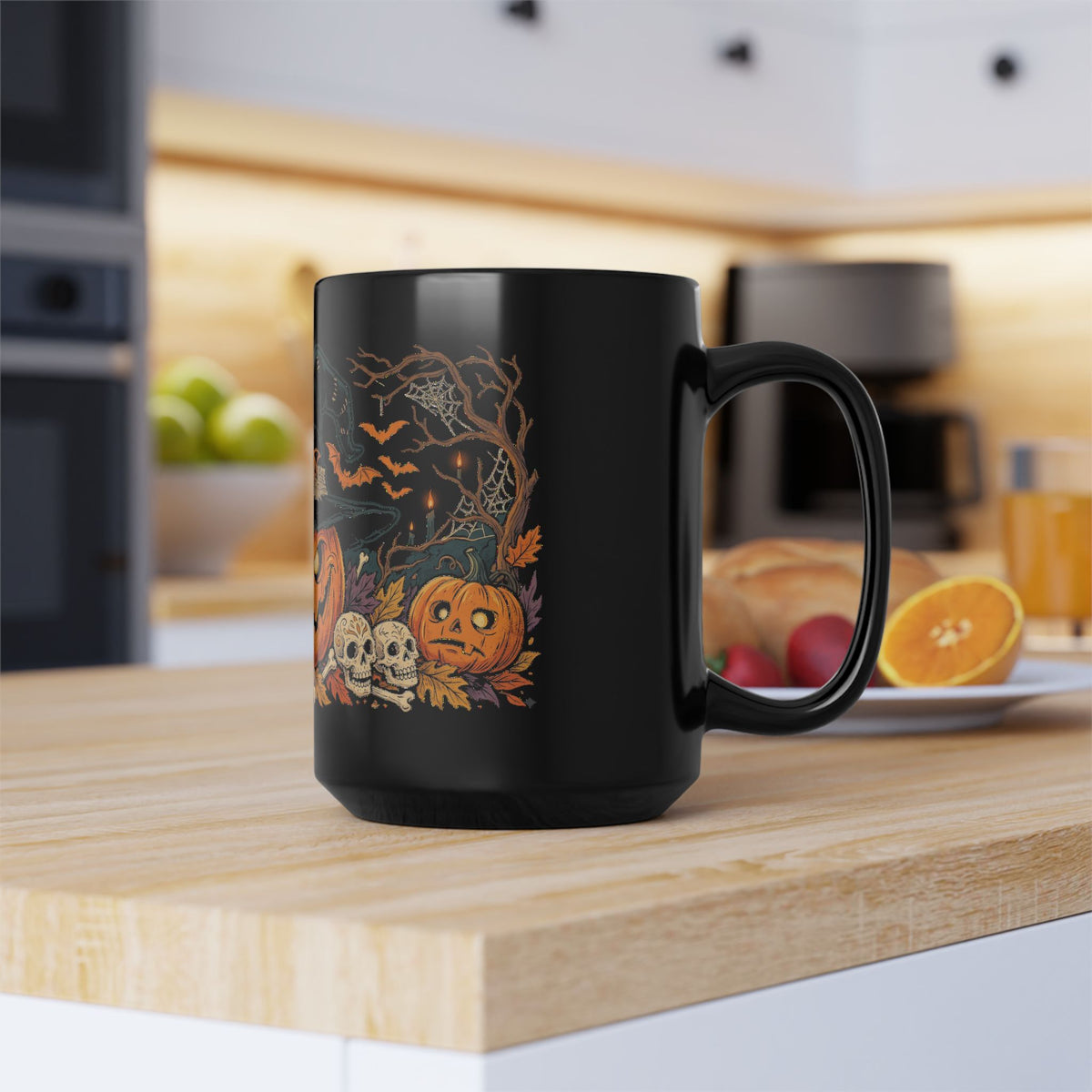 Halloween Pumpkin Witch Black Mug — Spooky Jack-o'-Lantern Coffee Cup (11oz/15oz)
