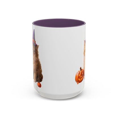 Halloween Cat Coffee Mug with Witch Hat and Pumpkin