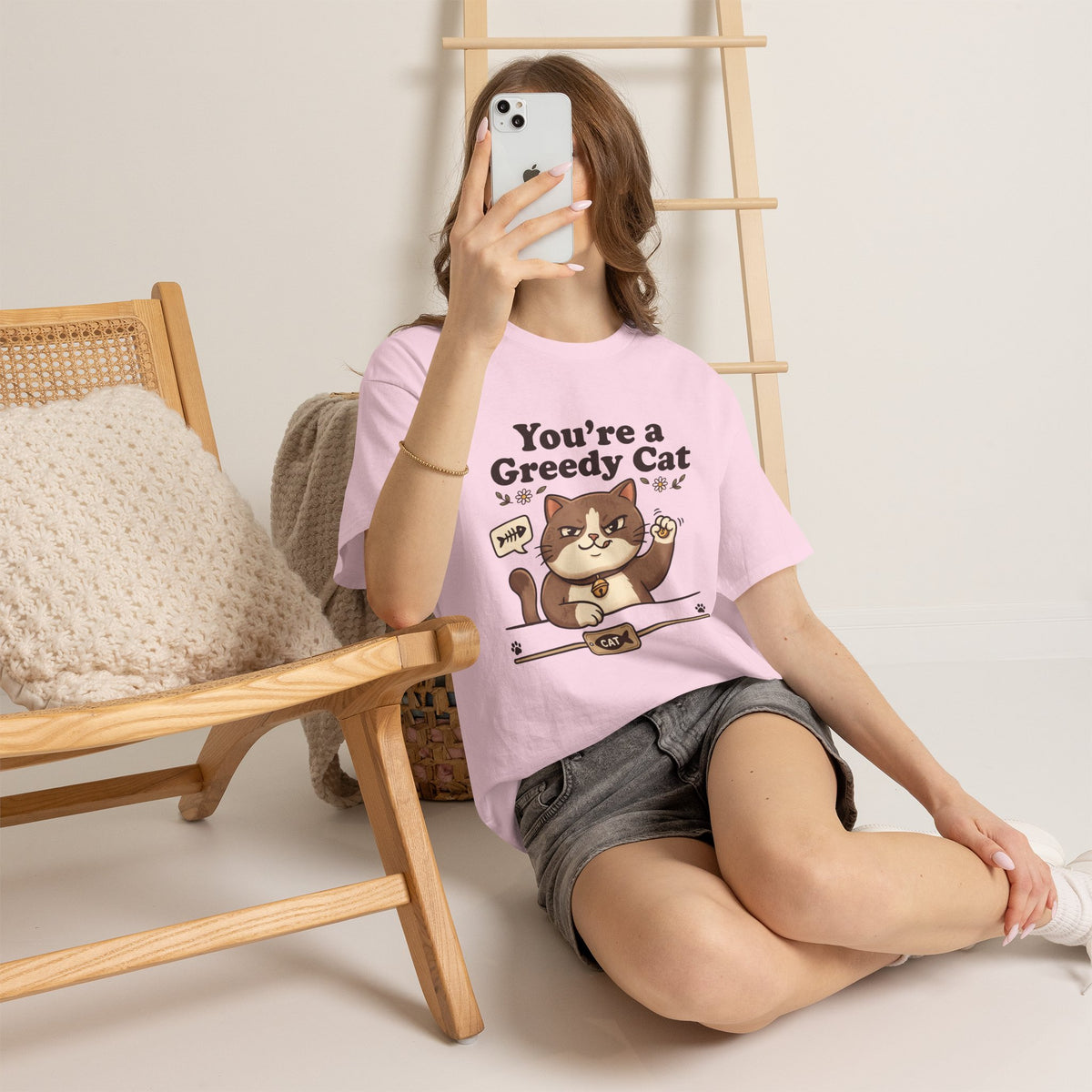 You’re a Greedy Cat T-Shirt – Cute Cartoon Cat Graphic Tee for Cat Lovers