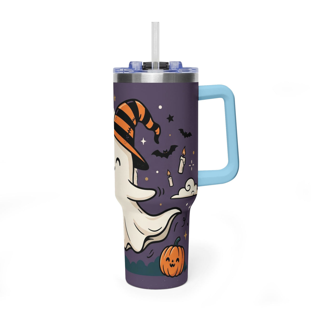 40oz Halloween Ghost Thermal Tumbler with Pumpkin and Black Cat