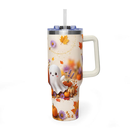 40oz Halloween Cat Vacuum Tumbler with Pumpkin