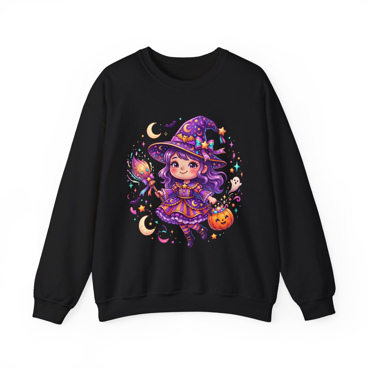 Cute Halloween Witch Sweatshirt — Kawaii Pumpkin Magic Crewneck