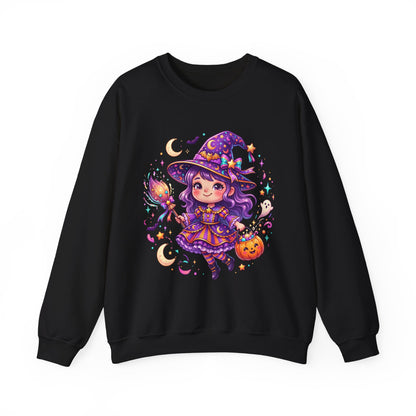 Cute Halloween Witch Sweatshirt — Kawaii Pumpkin Magic Crewneck