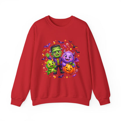 Halloween Monster Crewneck Sweatshirt — Cute Frankenstein, Vampire & Pumpkin Design