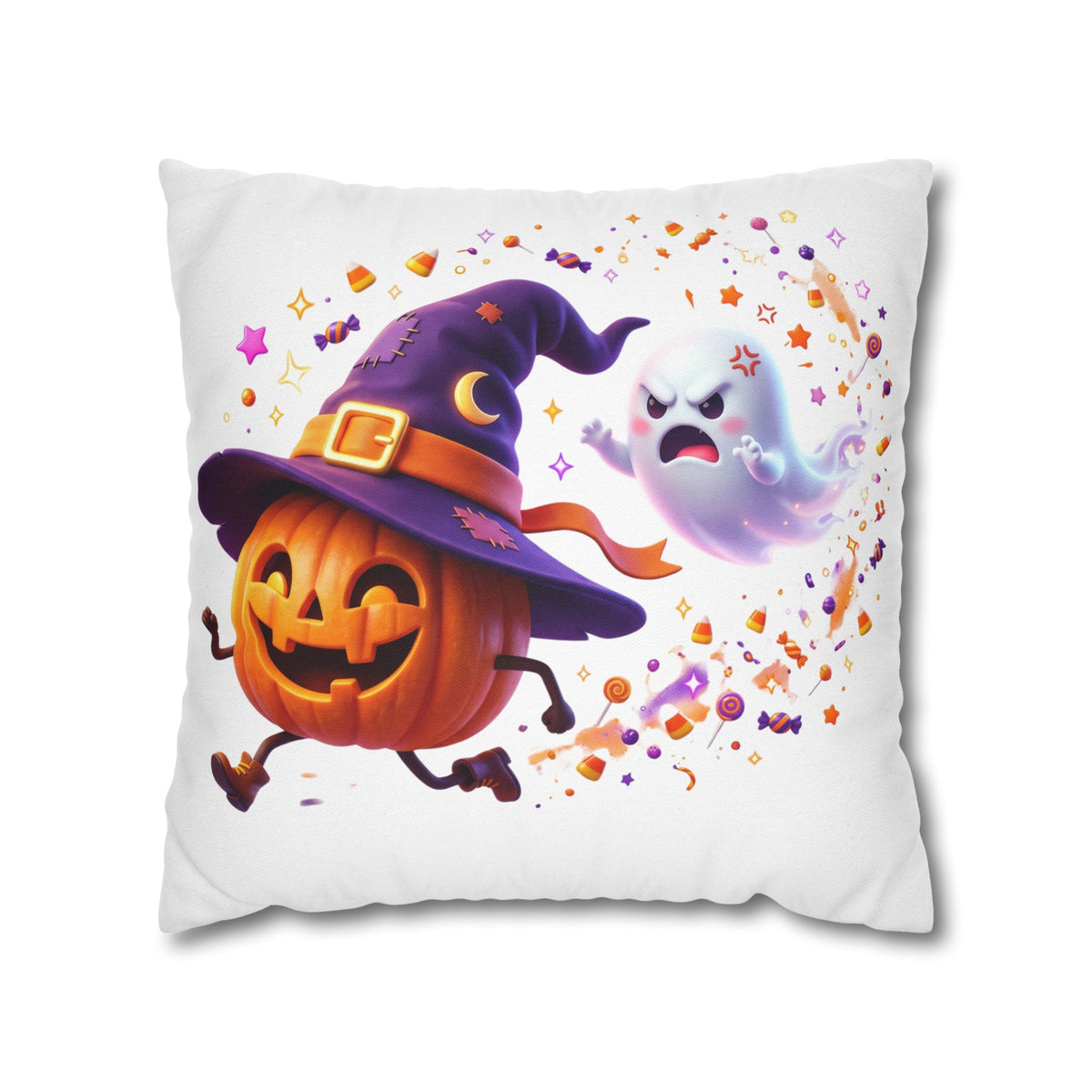 Halloween Pumpkin & Ghost Pillowcase — Cute Spooky Decorative Throw Pillow
