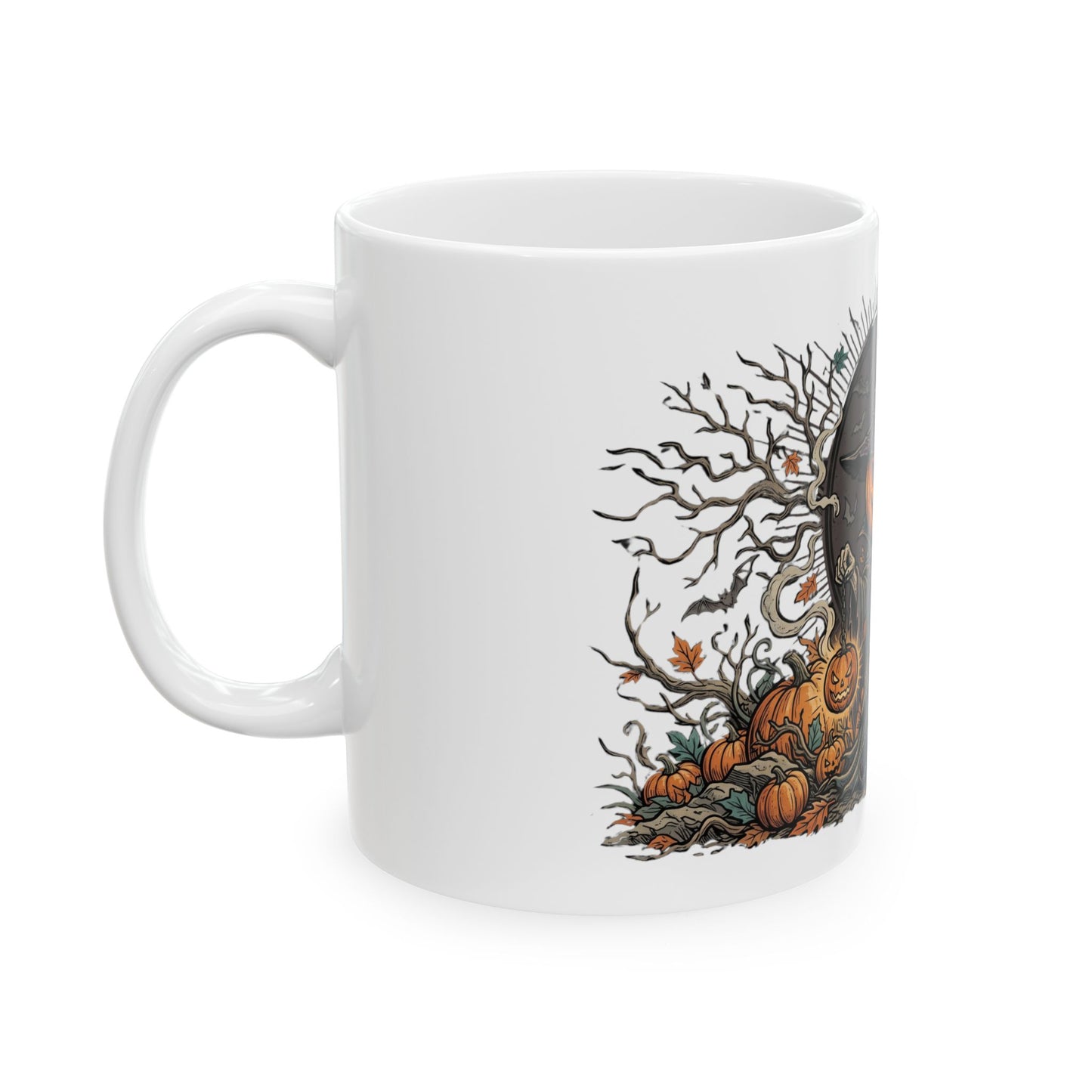 Halloween Pumpkin Witch Mug — Spooky Jack-o'-Lantern Ceramic Coffee Cup (11oz & 15oz)