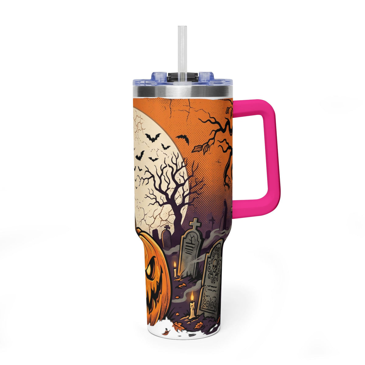 Halloween Pumpkin Tumbler – 40oz Spooky Haunted Graveyard Design