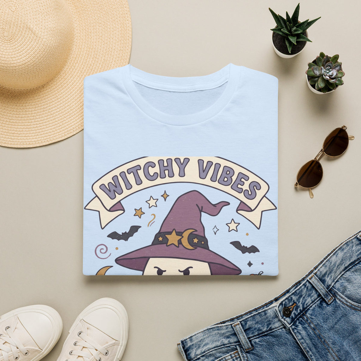 Witchy Vibes T‑Shirt — Cute Ghost Witch Halloween Tee