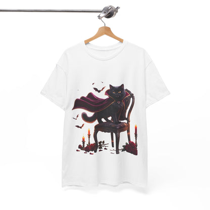 Vampire Cat Tee — Gothic Black Cat with Cape & Candles T-Shirt