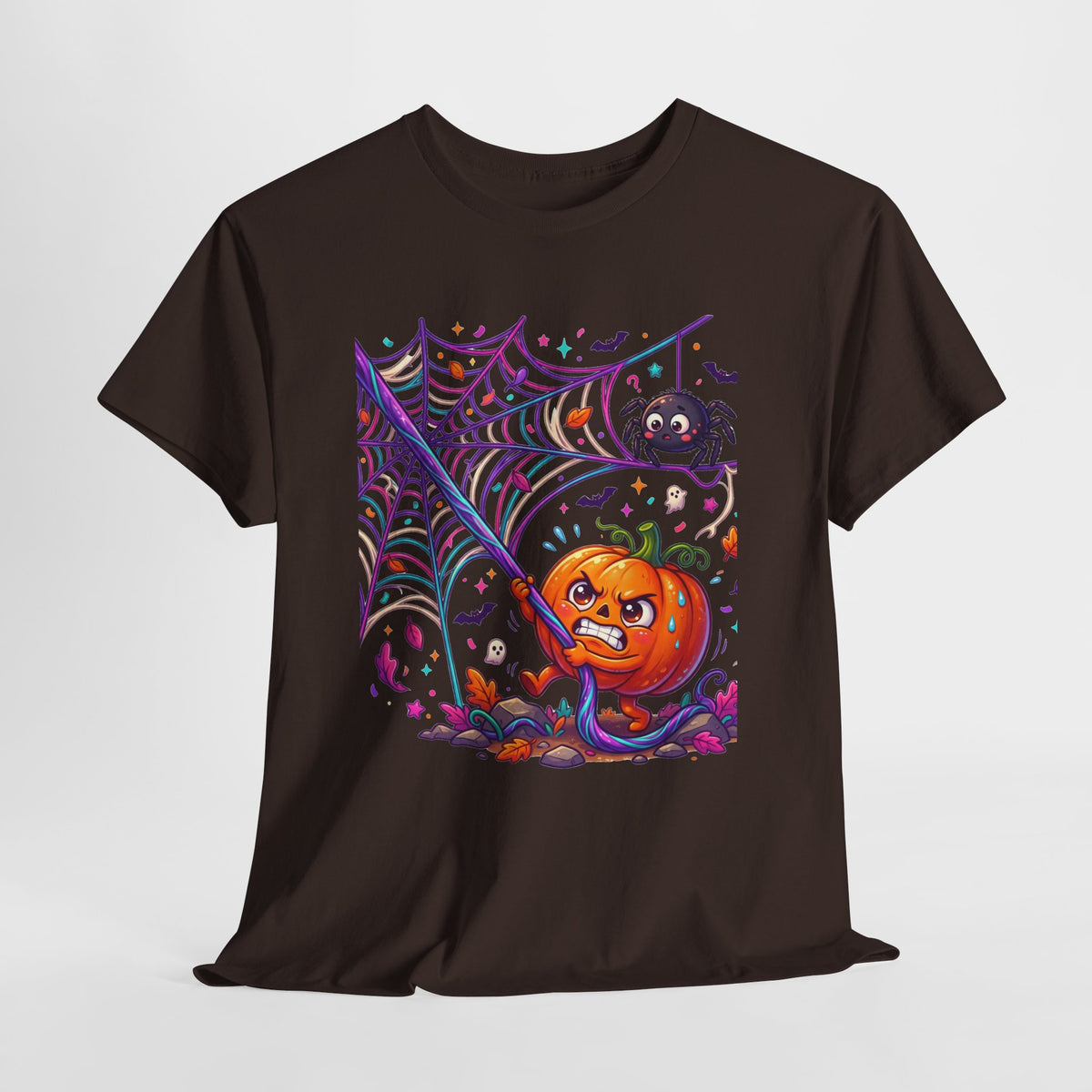Pumpkin Spider Web Halloween T‑Shirt — Cute Spooky Pumpkin Cartoon Tee