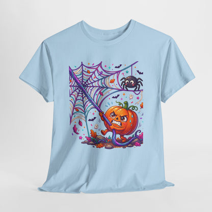 Pumpkin Spider Web Halloween T‑Shirt — Cute Spooky Pumpkin Cartoon Tee