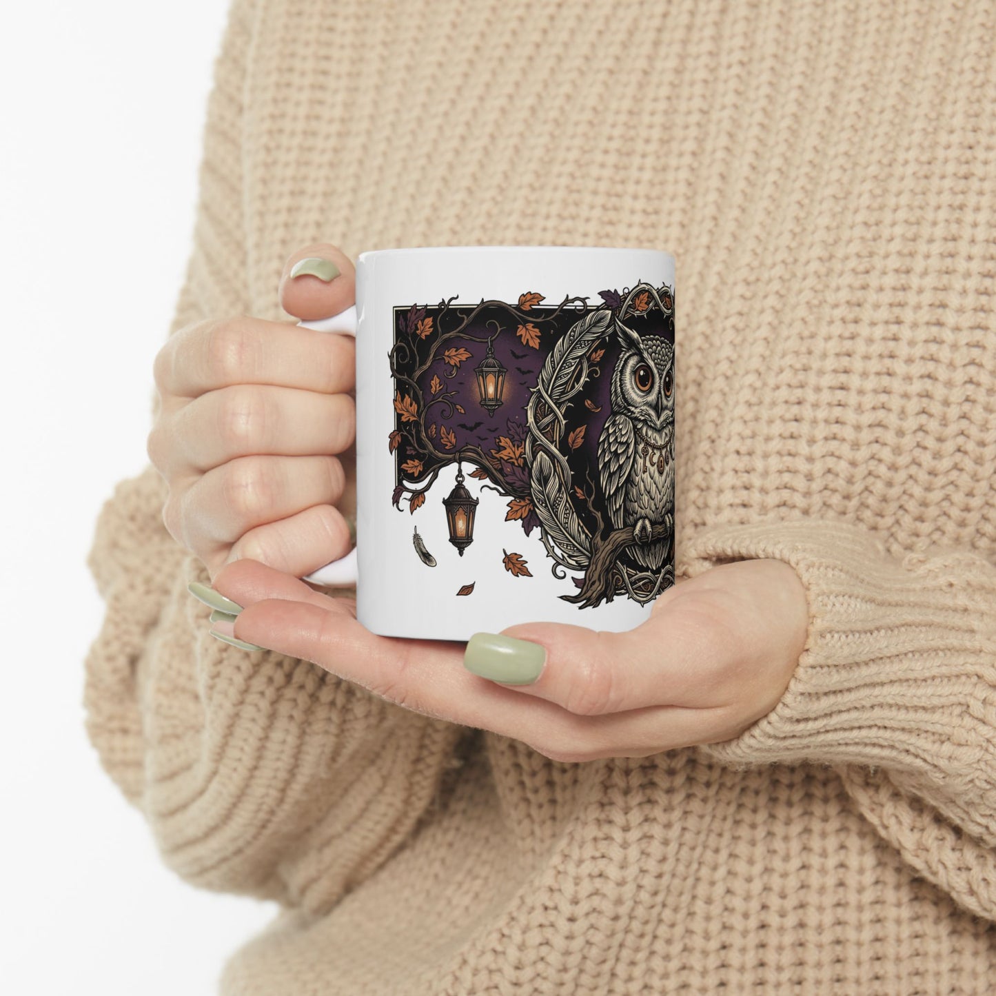 Owl Crest Ceramic Mug — Mystical Forest Owl Coffee Cup (11oz & 15oz)
