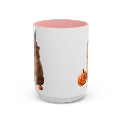 Halloween Cat Coffee Mug with Witch Hat and Pumpkin