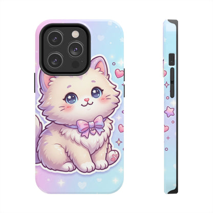 Cute Pastel Kawaii Kitten Tough Phone Case — Cute Cat with Bow Protective Cover