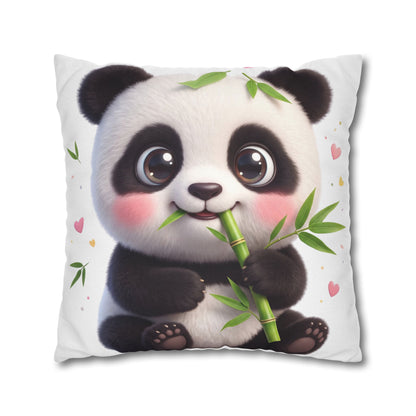 Cute Baby Panda Square Pillowcase — Adorable Bamboo-Eating Plush Decor