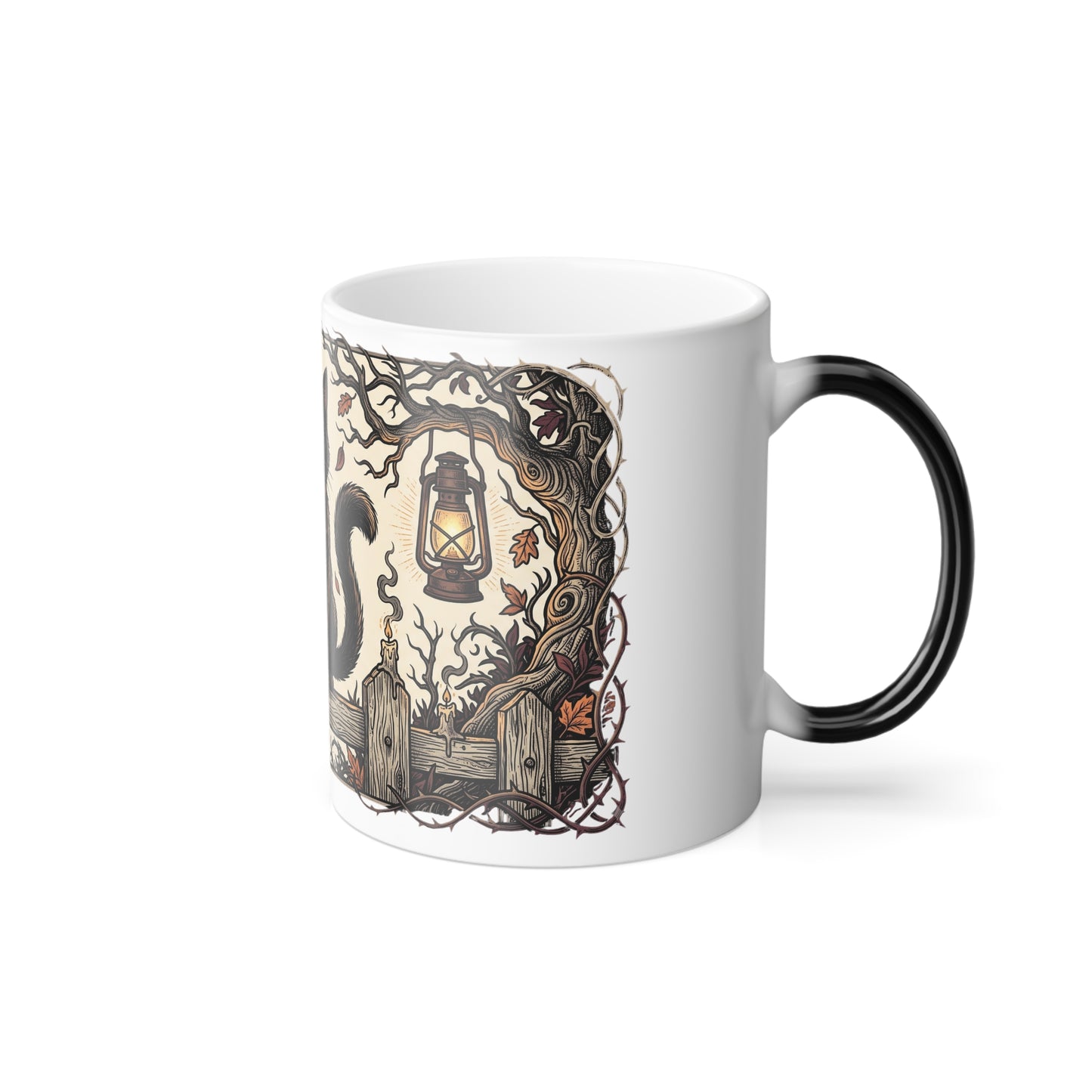 Color-Changing Mug — Black Cat on Haunted Fence (11oz)