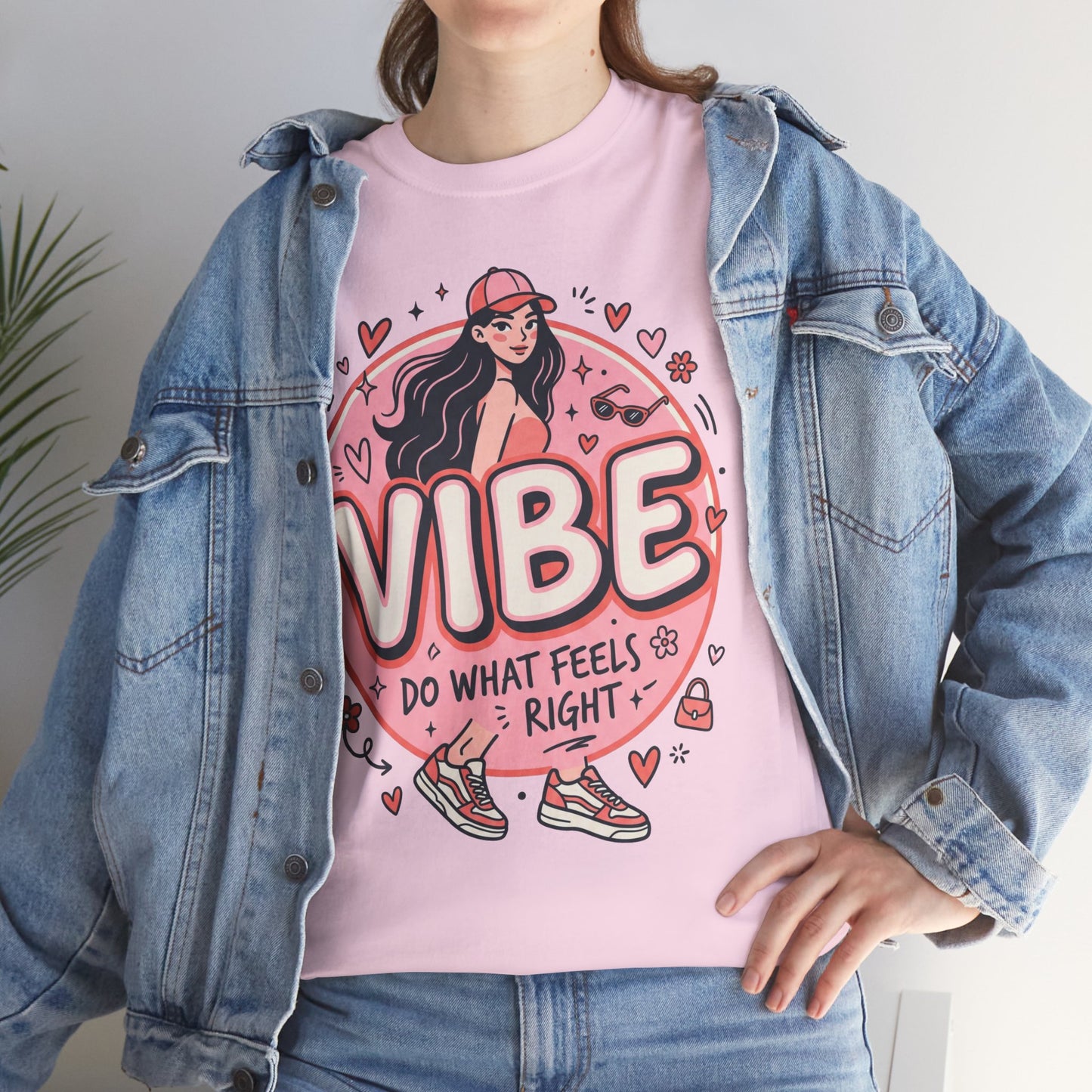 Vibe Girl Graphic Tee — “VIBE: Do What Feels Right” Cute Pink Streetwear T‑Shirt