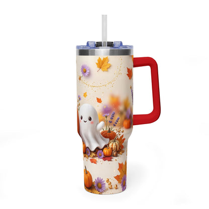 40oz Halloween Cat Vacuum Tumbler with Pumpkin