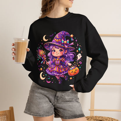 Cute Halloween Witch Sweatshirt — Kawaii Pumpkin Magic Crewneck