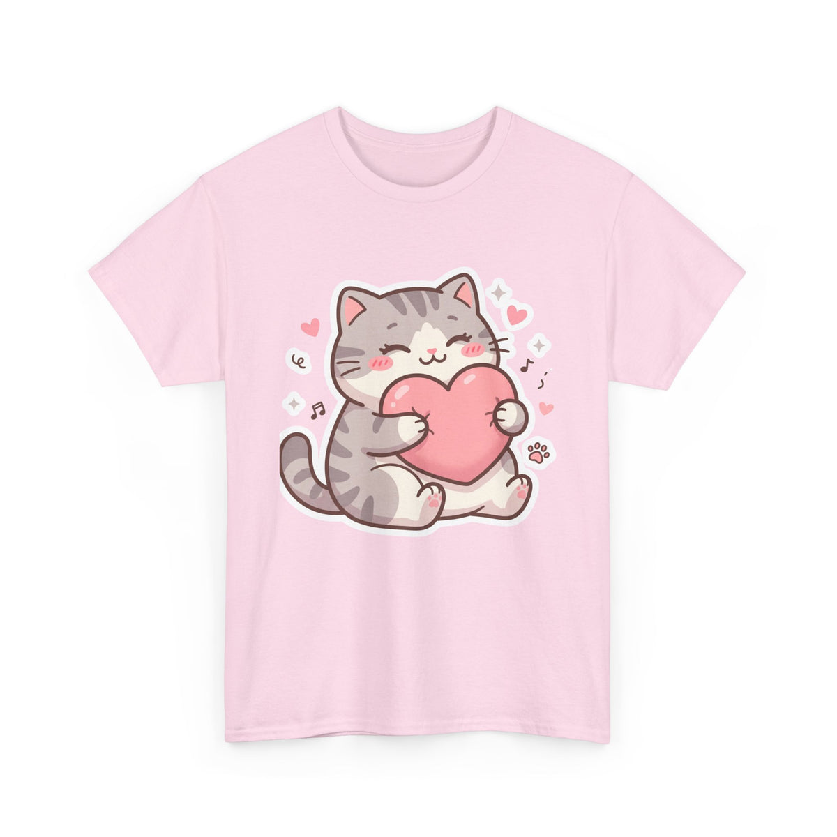 Cute Cat Hugging Heart T-Shirt — Kawaii Valentine Kitty Tee