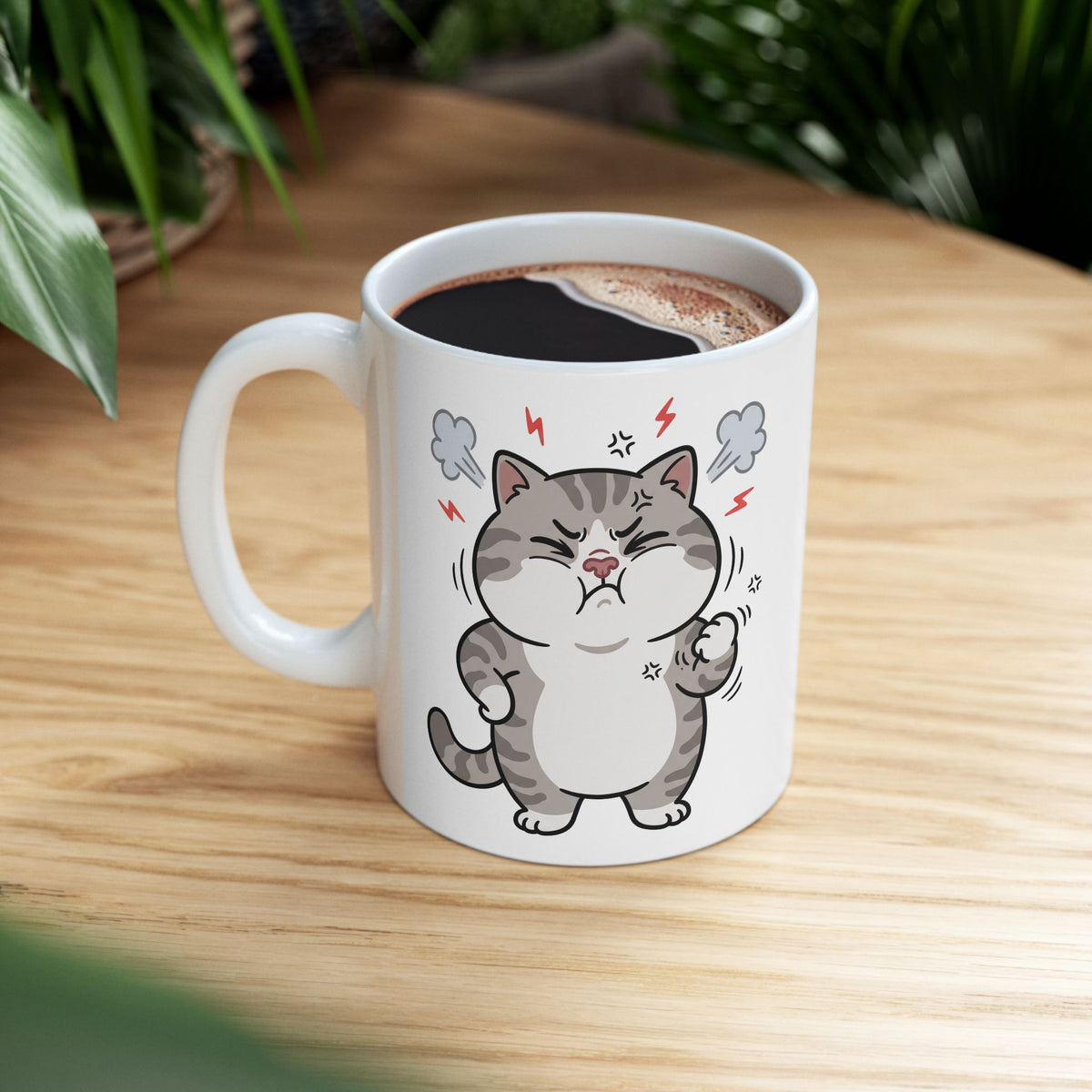 Angry Cute Cat Ceramic Mug (11oz, 15oz) – Funny Grumpy Kitty Coffee Cup