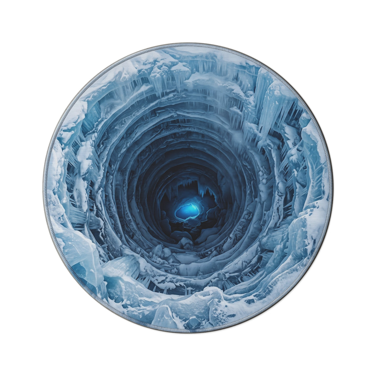 Ice Abyss Round Rug — Blue Glacier Cave Circular Floor Mat