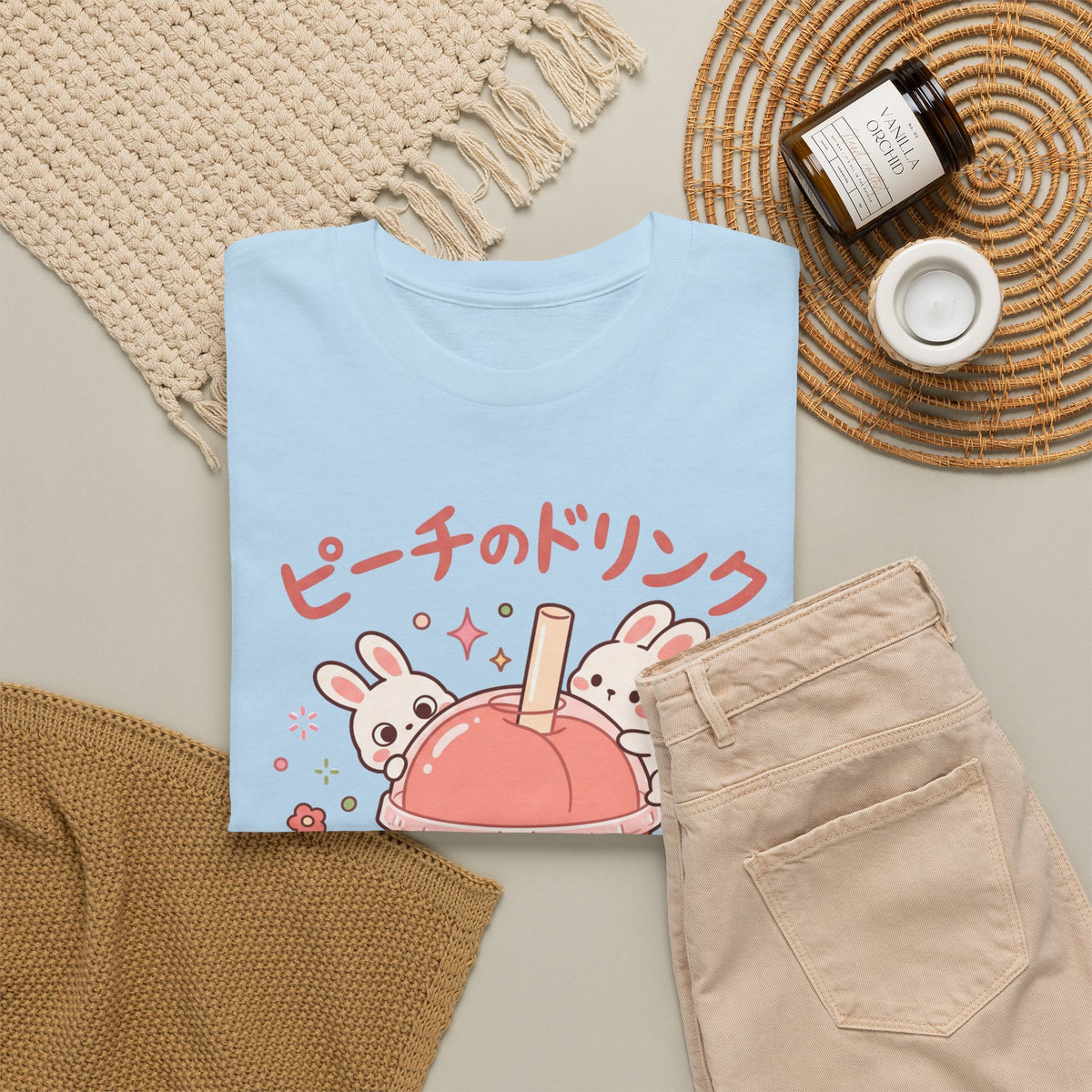 Peach Drink Cute Bunny T-Shirt