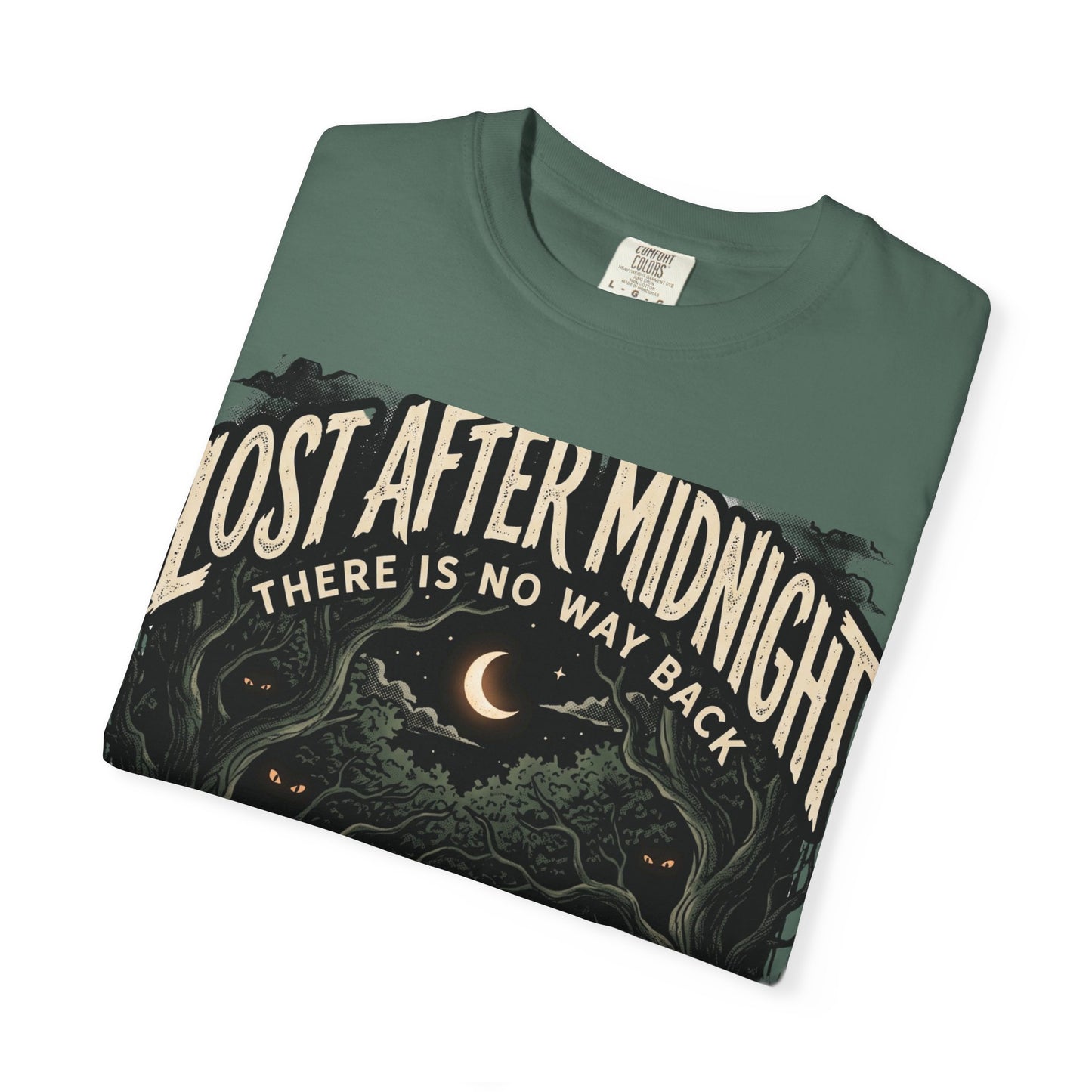 Lost After Midnight T-Shirt — 'There Is No Way Back' Moonlit Forest Tee