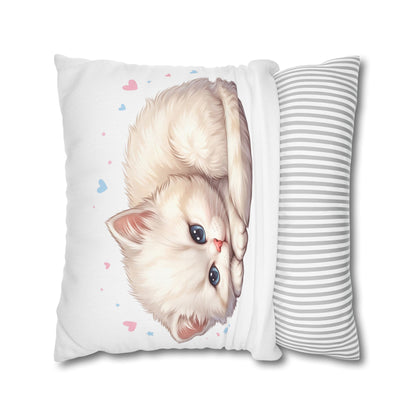 Cute Sleeping Kitten Decorative Pillowcase — Soft White Cat Accent Cushion Cover