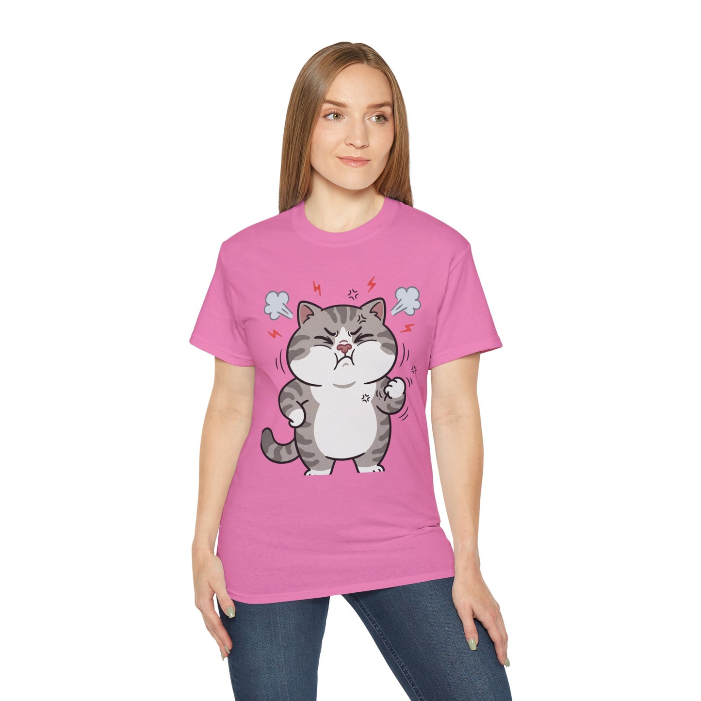 Angry Cute Cat T-Shirt — Cartoon Grumpy Kitty Graphic Tee