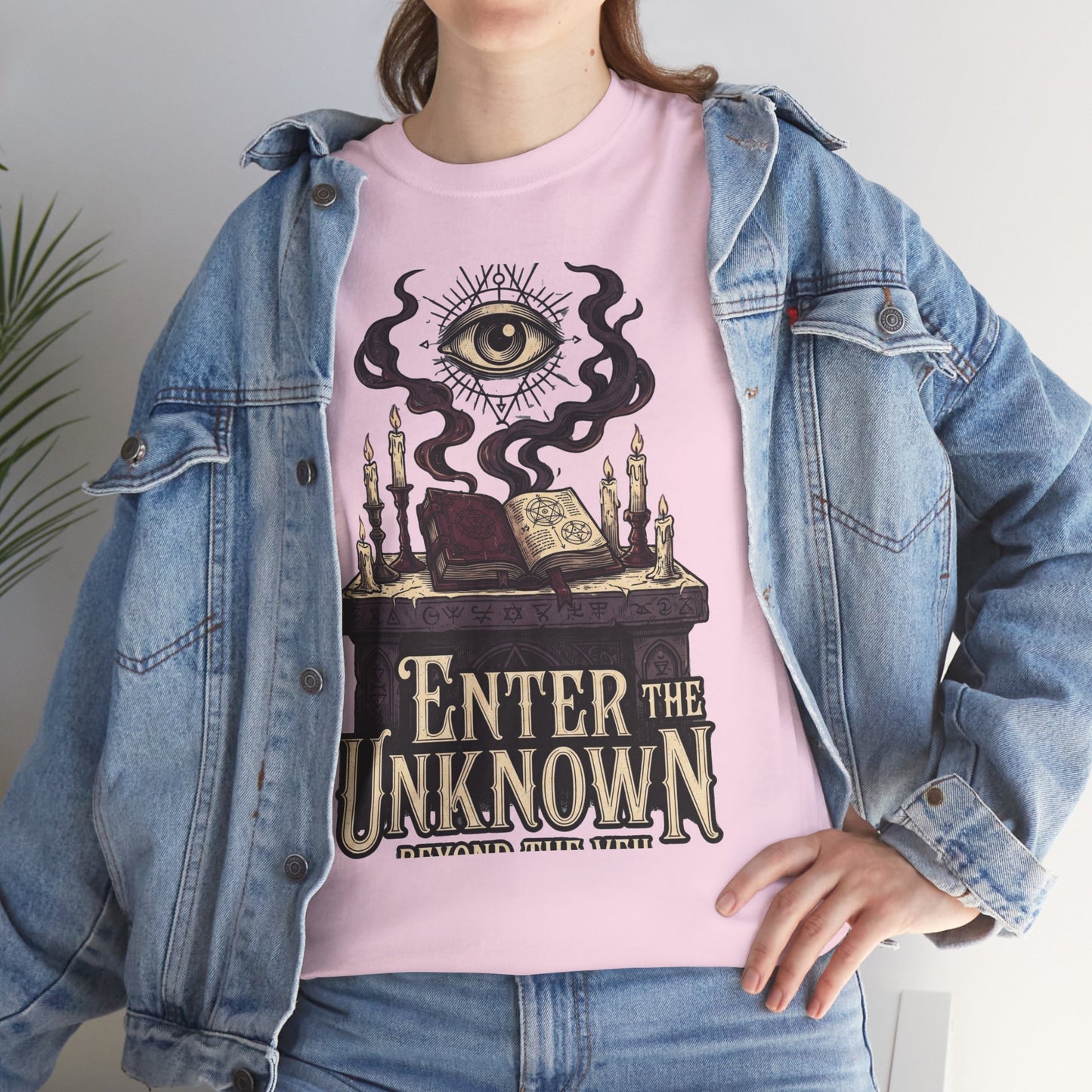 Occult Graphic Tee — "Enter the Unknown" Mystic Eye & Spellbook T-Shirt